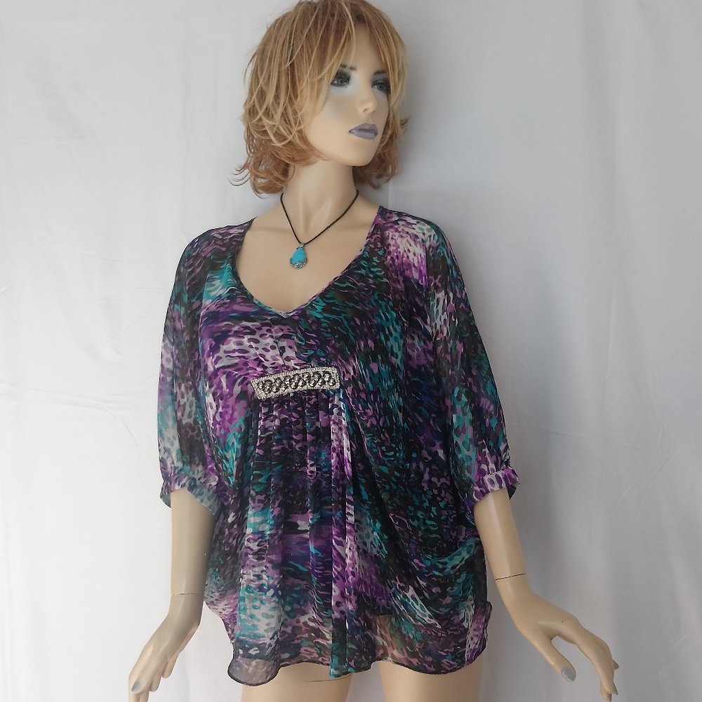 JENNIFER LOPEZ Multi Color top Blouse Sz XS CHIC! - Picture 4 of 9